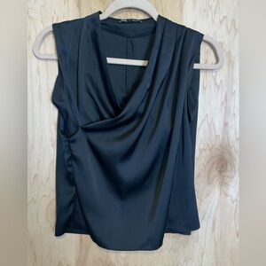 Zara Black Draped Sleeveless Blouse